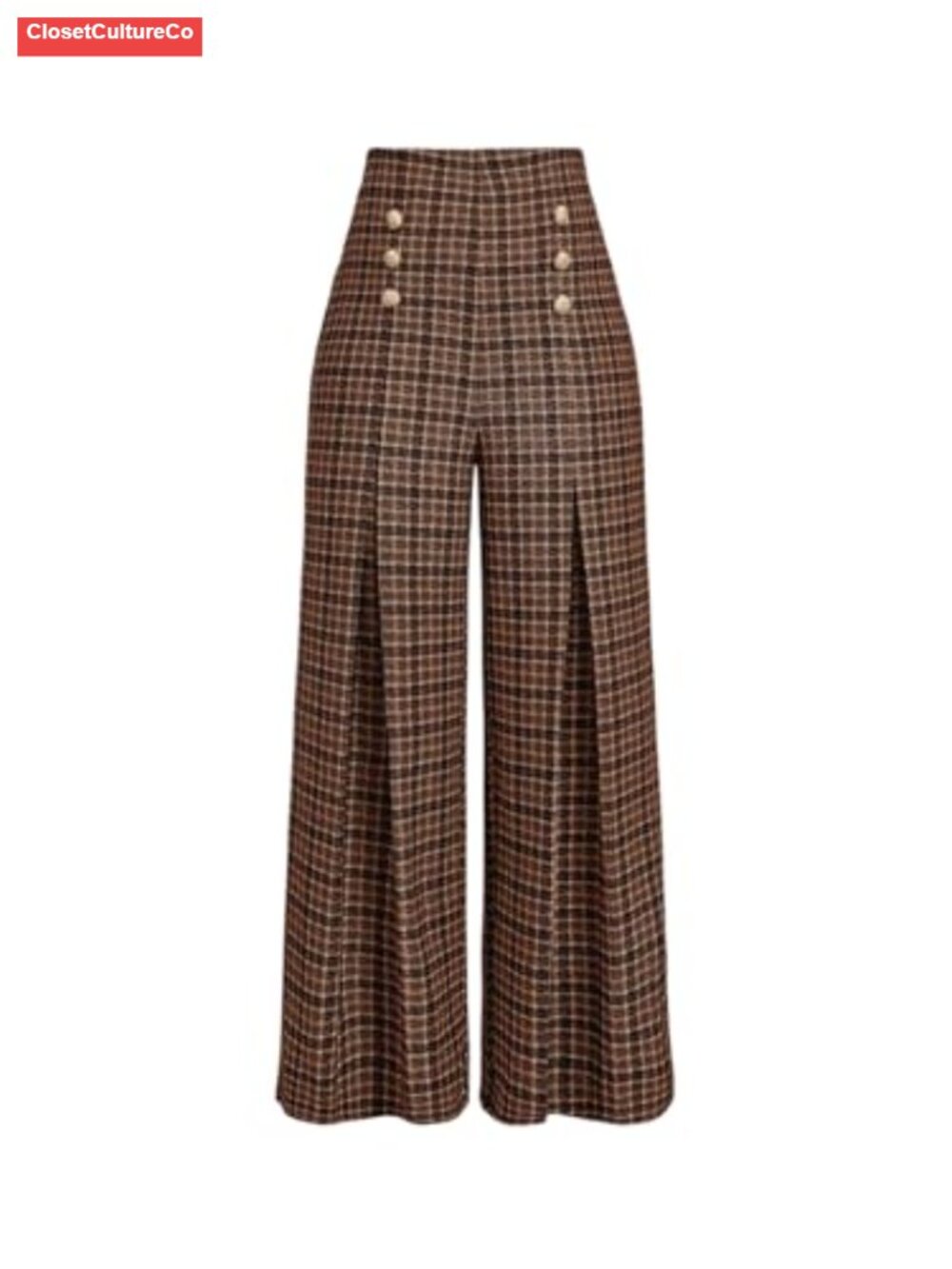 Women's Plus Size High Waisted Wide Leg Plaid Pants Work Trousers